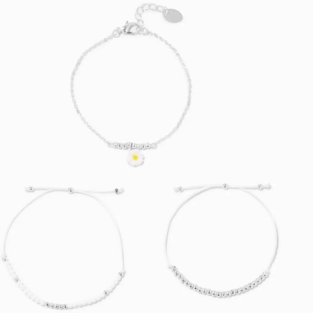Icing Silver Daisy Chainlink & Beaded Bracelets (3 Pack)